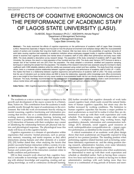 Effects of Cognitive Ergonomics on the Performance of Academic Staff of Lagos State University (Lasu)