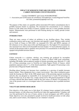 Impact of Kerosene Portable Heaters on Indoor Carbon Monoxide Concentrations