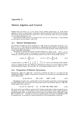 Matrix Algebra and Control
