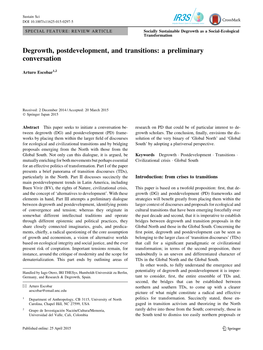 Degrowth, Postdevelopment, and Transitions: a Preliminary Conversation