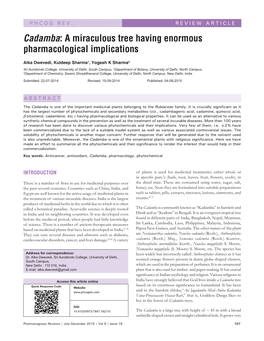 Cadamba: a Miraculous Tree Having Enormous Pharmacological Implications