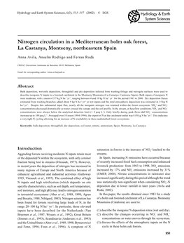 Nitrogen Circulation in a Mediterranean Holm Oak Forest, La Castanya, Montseny, Northeastern Spain