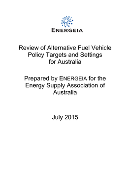 Review of Alternative Fuel Vehicle Policy Targets and Settings for Australia