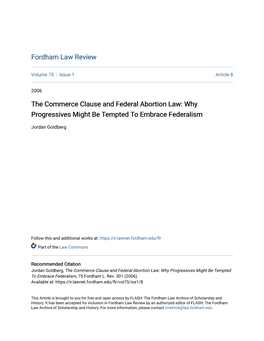 The Commerce Clause and Federal Abortion Law: Why Progressives Might Be Tempted to Embrace Federalism