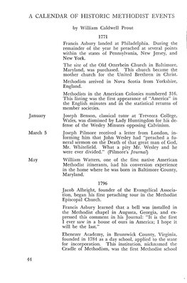 }\ Calendar of Historic Methodist Events