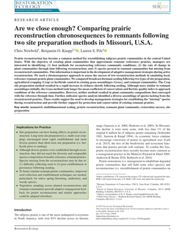 Comparing Prairie Reconstruction Chronosequences to Remnants Following Two Site Preparation Methods in Missouri, U.S.A