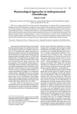 Pharmacological Approaches to Antitrypanosomal Chemotherapy