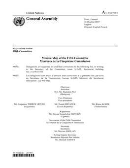 General Assembly Distr.: General 26 October 2007 English Original: English/French