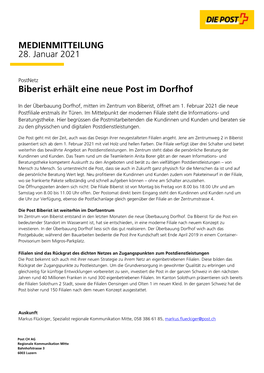 Biberist Erhält Eine Neue Post Im Dorfhof