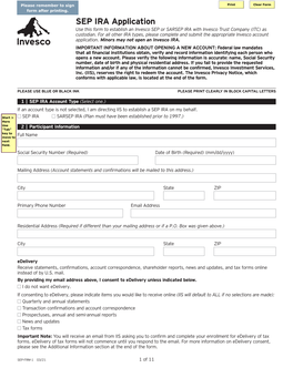 SEP IRA Application Use This Form to Establish an Invesco SEP Or SARSEP IRA with Invesco Trust Company (ITC) As Custodian