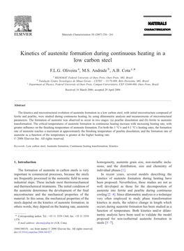 Kinetics of Austenite Formation During Continuous Heating in a Low Carbon Steel ⁎ F.L.G