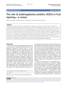 The Role of Arabinogalactan Proteins (Agps) in Fruit Ripening—Areview Agata Leszczuk 1, Panagiotis Kalaitzis2, Konstantinos N