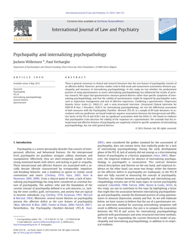 Psychopathy and Internalizing Psychopathology