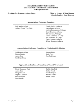 SENATE PRESIDENT JOE NEGRON CONFERENCE COMMITTEE ASSIGNMENTS 2018 Regular Session