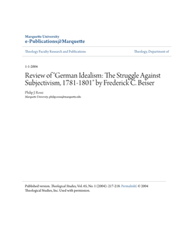 German Idealism: the Struggle Against Subjectivism, 1781-1801