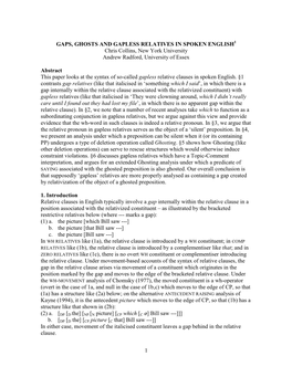 GAPS, GHOSTS and GAPLESS RELATIVES in SPOKEN ENGLISH1 Chris Collins, New York University Andrew Radford, University of Essex