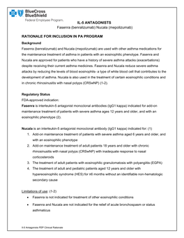 IL-5 ANTAGONISTS Fasenra (Benralizumab) Nucala (Mepolizumab)