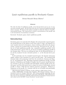 Limit Equilibrium Payoffs in Stochastic Games