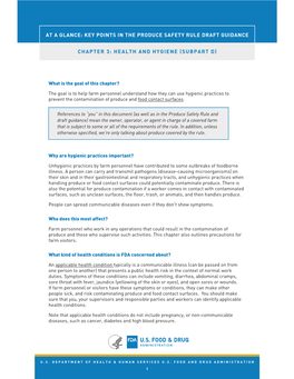 Produce Safety Rule Draft Guidance: Chapter 3: Health and Hygiene (Subpart D)