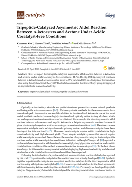 Tripeptide-Catalyzed Asymmetric Aldol Reaction Between Α-Ketoesters and Acetone Under Acidic Cocatalyst-Free Conditions