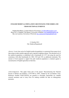 English Medieval Population: Reconciling Time Series and Cross Sectional Evidence