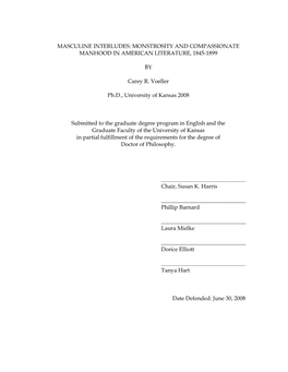 Masculine Interludes: Monstrosity and Compassionate Manhood in American Literature, 1845-1899