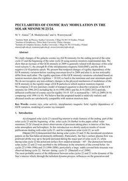 Pecularities of Cosmic Ray Modulation in the Solar Minimum 23/24