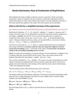 Bomb Calorimetry: Heat of Combustion of Naphthalene