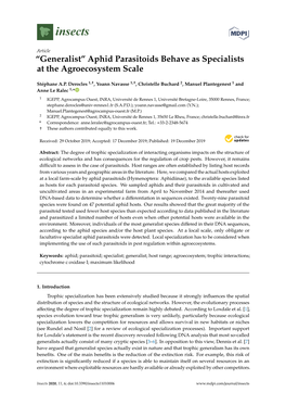 “Generalist” Aphid Parasitoids Behave As Specialists at the Agroecosystem Scale