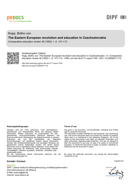 Kopp, Botho Von the Eastern European Revolution and Education in Czechoslovakia Comparative Education Review 36 (1992) 1, S