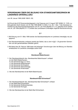 5400 Verordnung Über Die Bildung Von Standesamtsbezirken Im Landkreis Unterallgäu