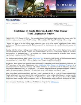 Sculptures by World-Renowned Artist Allan Houser to Be Displayed at WRWA