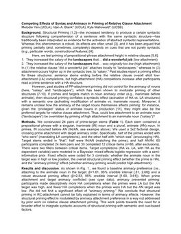 Competing Effects of Syntax and Animacy in Priming of Relative Clause Attachment Melodie Yen (UCLA), Idan A