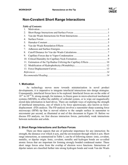 Non-Covalent Short Range Interactions