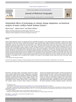 Unintended Effects of Technology on Climate Change Adaptation: an Historical Analysis of Water Conﬂicts Below Andean Glaciers