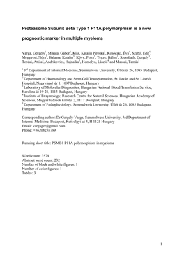 Proteasome Subunit Beta Type 1 P11A Polymorphism Is a New Prognostic Marker in Multiple Myeloma