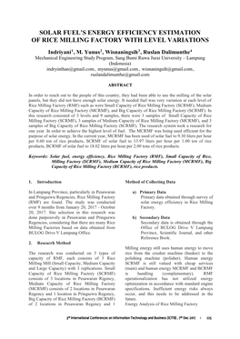 Solar Fuel's Energy Efficiency Estimation of Rice Milling Factory With