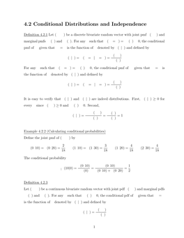 4.2 Conditional Distributions and Independence