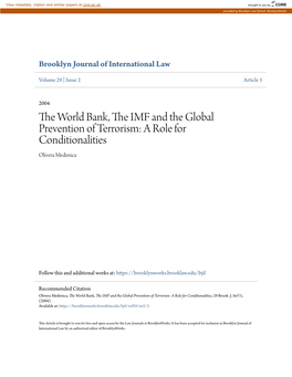 The World Bank, the IMF and the Global Prevention of Terrorism: a Role for Conditionalities, 29 Brook