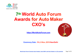 7Th World Auto Forum Awards for Auto Maker CXO's