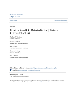 Ro-Vibrational CO Detected in the Β Pictoris Circumstellar Disk Matthew R