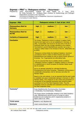 Thekopsora Minima - Occurrence - Prepared By: Julius Kühn-Institute, Institute for Plant Health On: 4 June, 2015, Dr