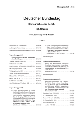 Stenographischer Bericht 158. Sitzung