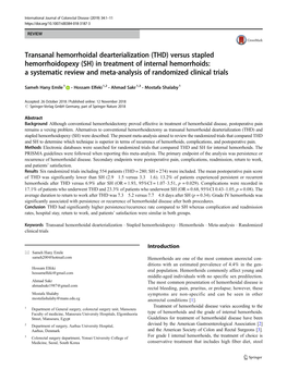 Transanal Hemorrhoidal Dearterialization (THD) Versus Stapled Hemorrhoidopexy (SH) in Treatment of Internal Hemorrhoids: a Syste