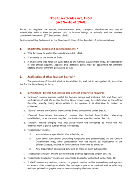 The Insecticides Act, 1968 (Act No.46 of 1968)