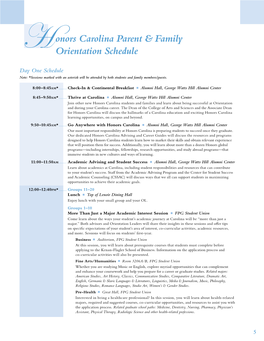 Honors Carolina Parent & Family Orientation Schedule