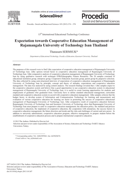 Expectation Towards Cooperative Education Management of Rajamangala University of Technology Isan Thailand