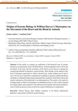 Origins of Systems Biology in William Harvey's Masterpiece On