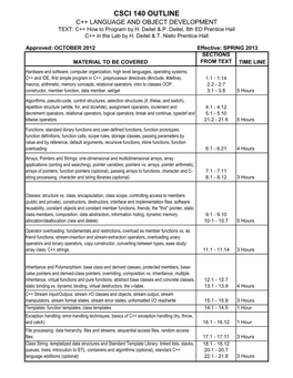 CSCI 140 OUTLINE C++ LANGUAGE and OBJECT DEVELOPMENT TEXT: C++ How to Program by H