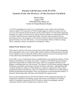 Lessons from the History of the Entente Cordiale